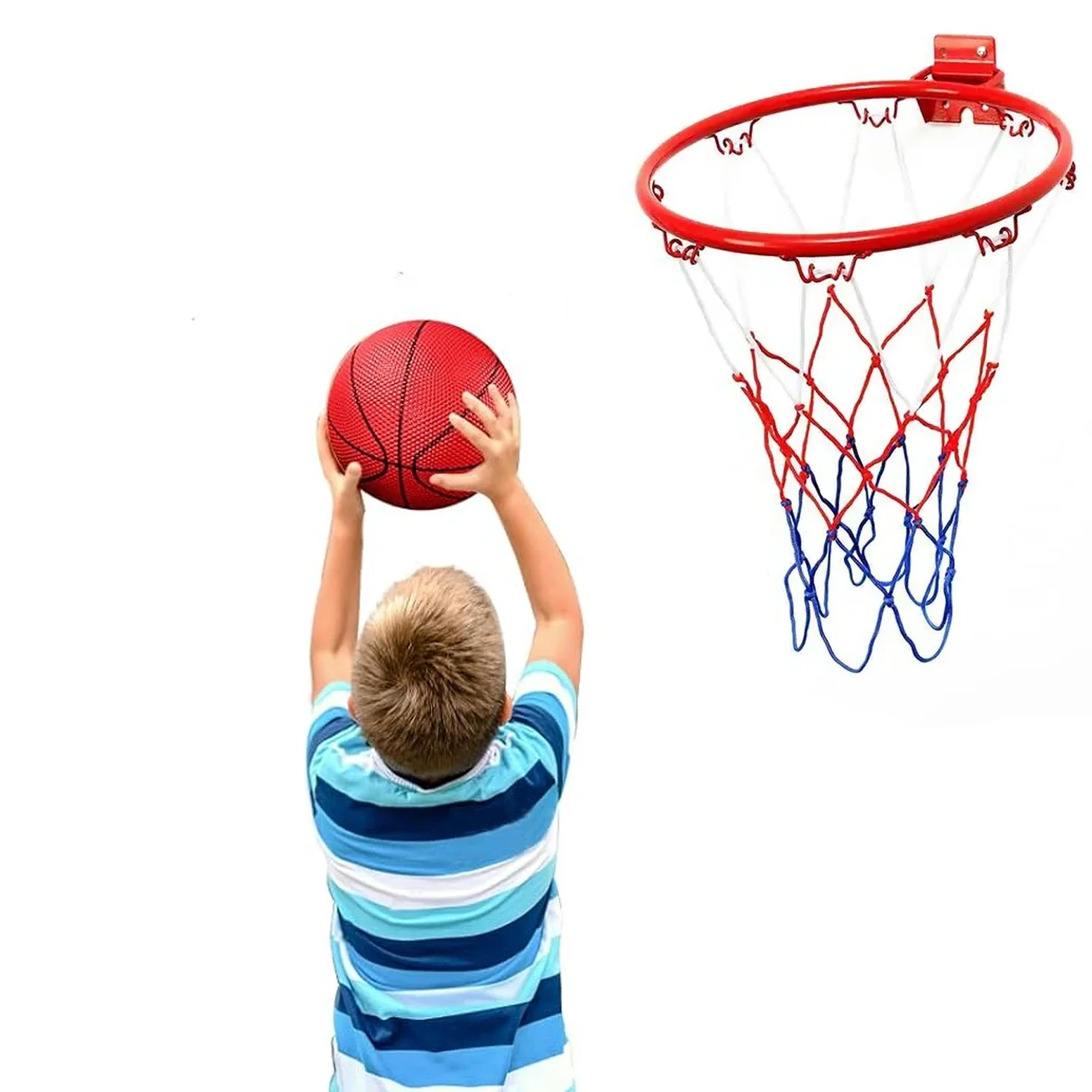 32cm Collapsible Kids Basketball Hoop Wall Door Mounted Basketball Goal Indoor Outdoor Hanging Hoop with 16cm Ball and Inflator