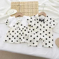 Summer Baby Boy Romper Girls Dress Sister Younger Brother Twins Clothes Toddler Newborn Infant Short Sleeve Dot Overalls Outfits 1