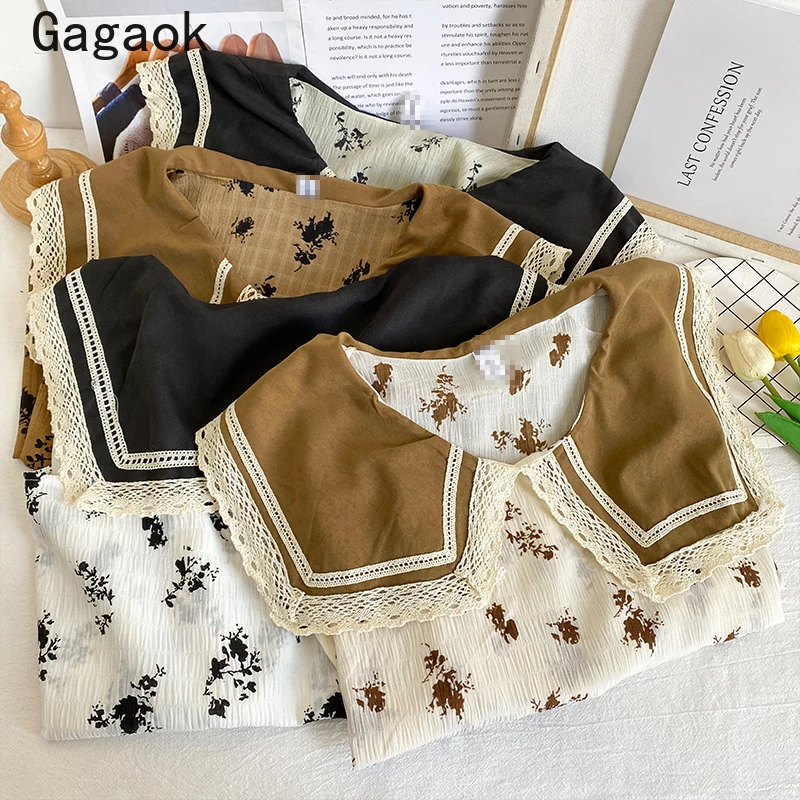 Gagaok корейский Шикарный ретро свежий цвет подходящая ажурная кружевная рубашка