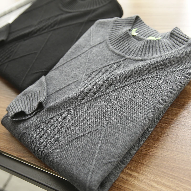 

25 sheep wool! High-quality value! Fall/winter men's padded warm semi-turtle neck casual jacquard bottoming shirt
