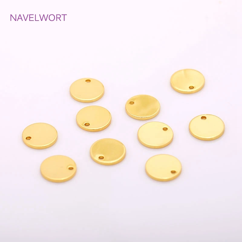 

8mm 10mm 12mm Brass Flat Round Pendant Charms 18K Gold Plating Smooth Bracelet Components DIY Jewelry Making Accessories