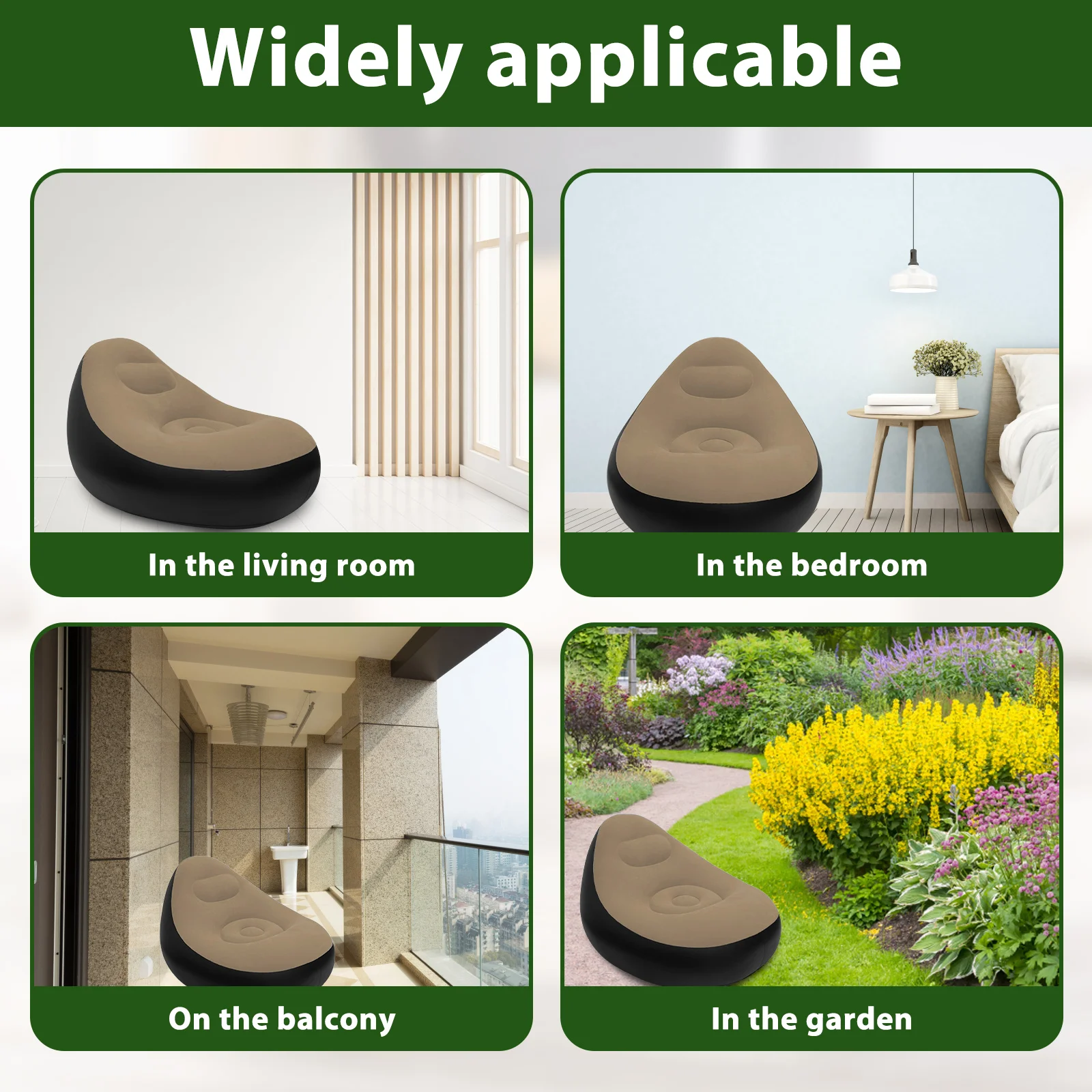 Inflatable Chair with Ottoman Leisure Bean Bag Lazy Sofa Set Portable Flocked Surface Air Sofa Comfortable Outdoor Blow Up Couch