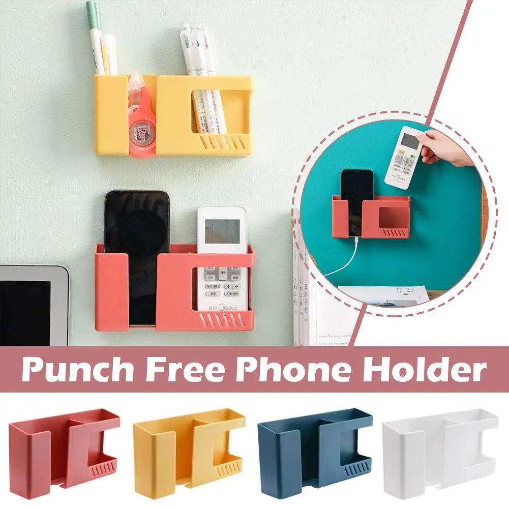 

2 In 1 Wall-mounted Mobile Phone Remote Control Storage Storage Multifunctional Box Wall Punch-free Debris Storage Holders Q6U9
