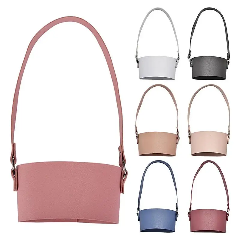 

Leather Cup Sleeve Travel Coffee Cup Holder With Handle Leather Carrying Strap Cups Accessories Bottle Sleeve Bag For Coffee