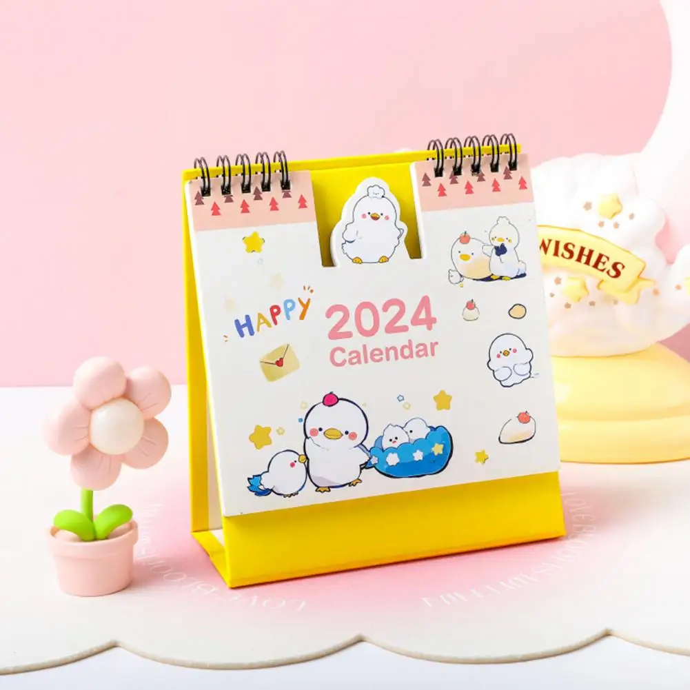 

Cartoon Theme Desk Calendar 2024 Mini Coil Desk Calendar Cartoon Planner for Home Office Decoration Kawaii Monthly Agenda