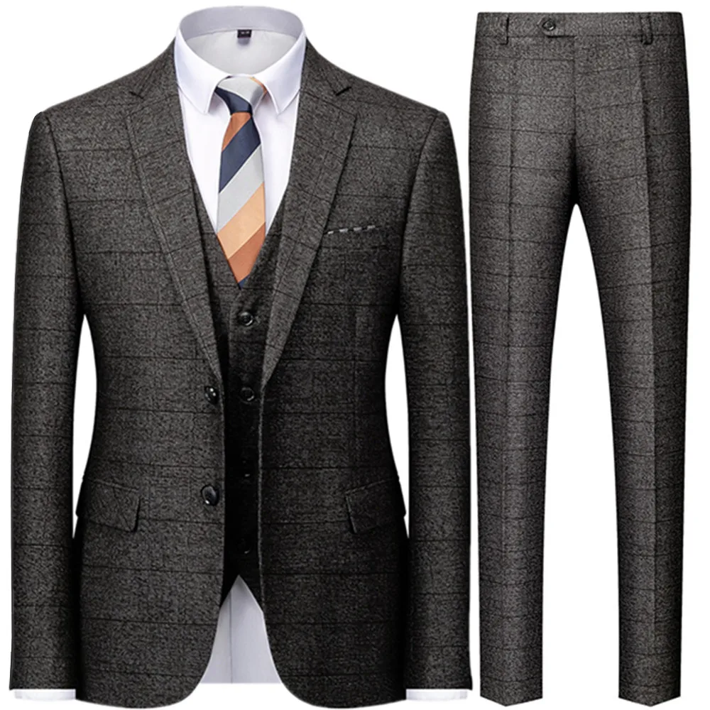 Men's Formal Suit Blazers Jacket Pants Vest Fashion Casual Boutique Business British Plaid Striped Coat Trousers Waistcoat formal suit