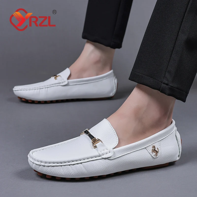 YRZL White Loafers Men Casual Shoes Luxury Brand Mens Loafers Moccasins Breathable Big Size 37-48 Slip on Driving Shoes for Men