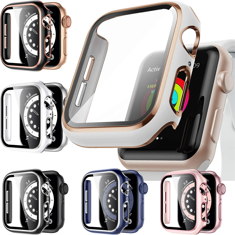 

Бампер + закаленное стекло для Apple Watch 10 дюймов 45 мм 41 мм 44 мм 40 мм, защита экрана 42 мм 38 мм для iWatch серии 7 6 5 4 3 2 1 SE