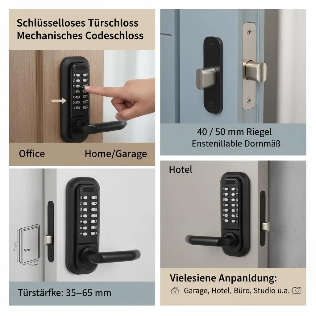 Mechanische schlüssellose Türschloss mit 14-Tasten-Code, Zinklegierung, Code-Türgriff für Eingangstüren 35-65mm, links – Detail 5