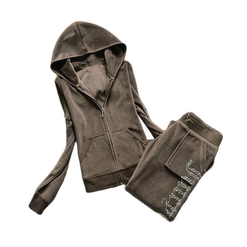 Velvet Tracksuit Juicy Women Crystal Hoodies Jacket and Back Pockets Pants Sets 2 Piece Set Women Outfit