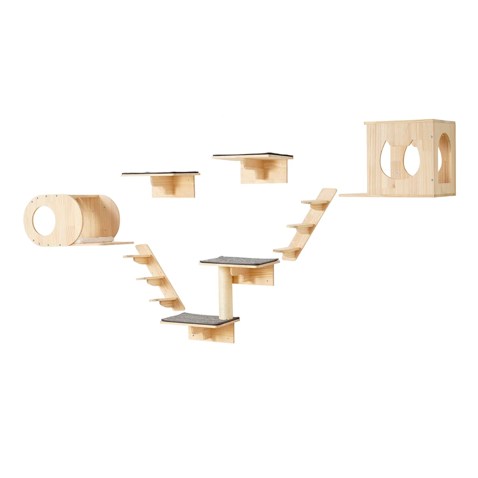 Wall Mounted Cat Shelves with Jumping Boards and Hammocks