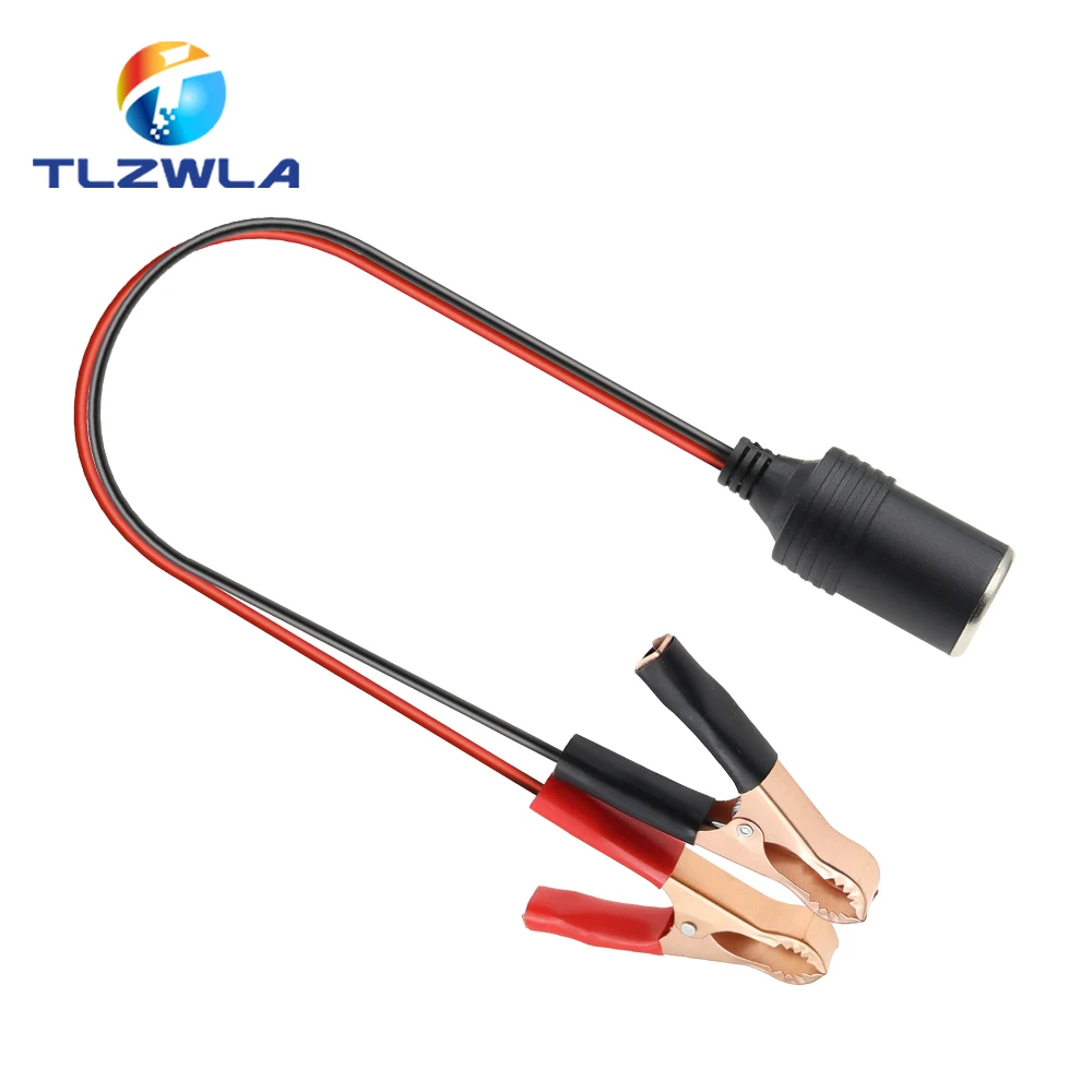 Alligator Clip Adapter 12V Power Car Cigarette Lighter Female To Alligator Clip Extension Connector To Terminal Clip-on Battery Adapter Auto Socket