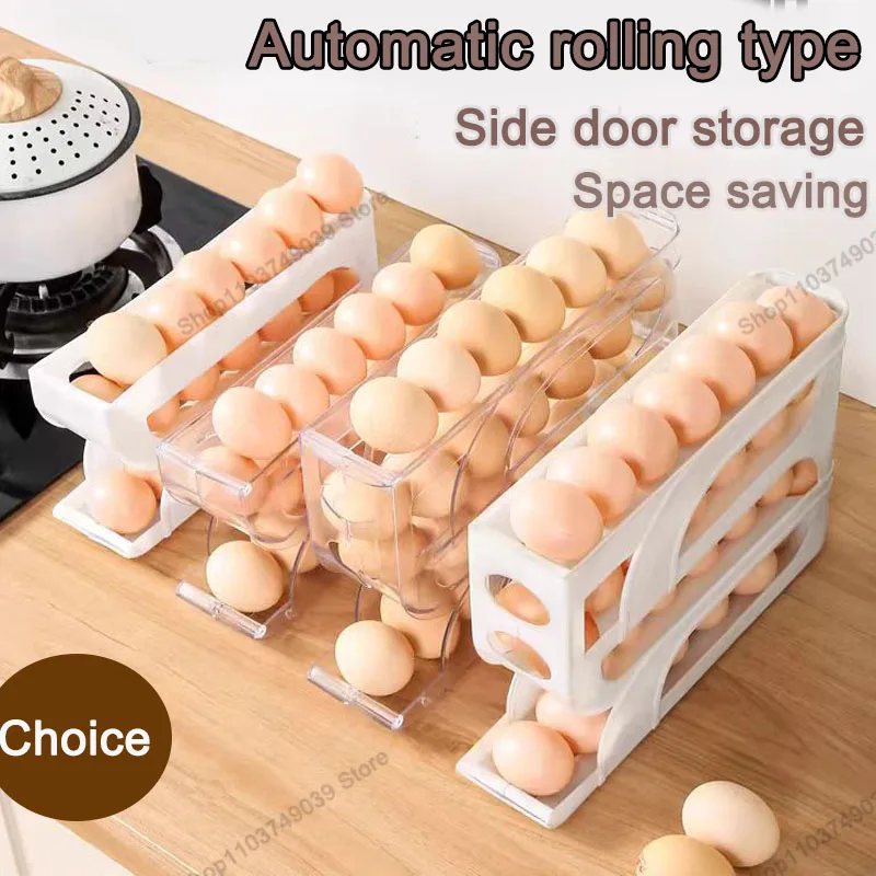 Household Automatic Rolling Egg Storage Box Kitchen Refrigerator Side Door Egg Preservation Rack 30 Egg Boxes 3layer Egg Storage 2