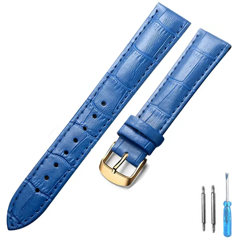 Premium Leather Watch Strap with Black Gold Buckle - High-Quality Watchband Accessories
