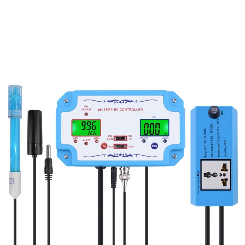 

3 In 1 PH Meter PH/EC/TEMP Detector Controller Relay Electrode BNC Type Probe Water Quality Tester