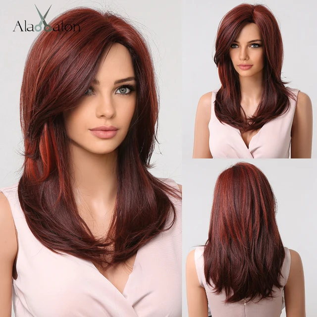 ALAN EATON Auburn Red Highlight Layered Wigs with Side Bangs Synthetic Natural Hair Wigs for Black Women Afro Wig Dark Red ALAN EATON Auburn Red Highlight Layered Wigs with Side Bangs Synthetic Natural Hair Wigs for Black.jpg