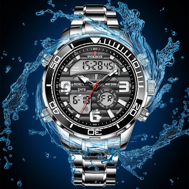 FOXBOX Military Watch Men Fashion Business Waterproof LED Alarm Chronograph Male Outdoor Sport Luminous Men's Quartz Wristwatch