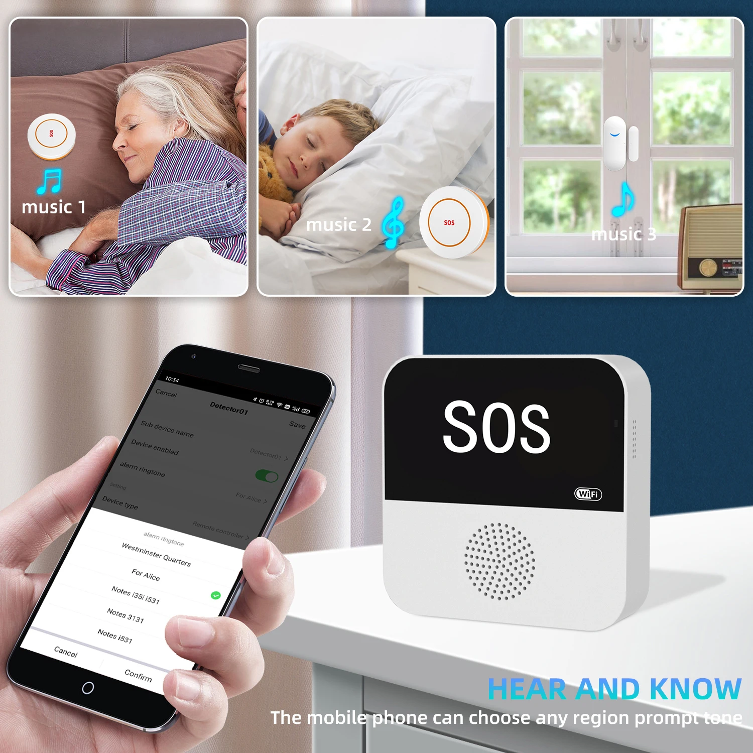 Angus smart home wireless pager elderly emergency alarm call bell mobile graffiti app one click layout or remove the alarm bell