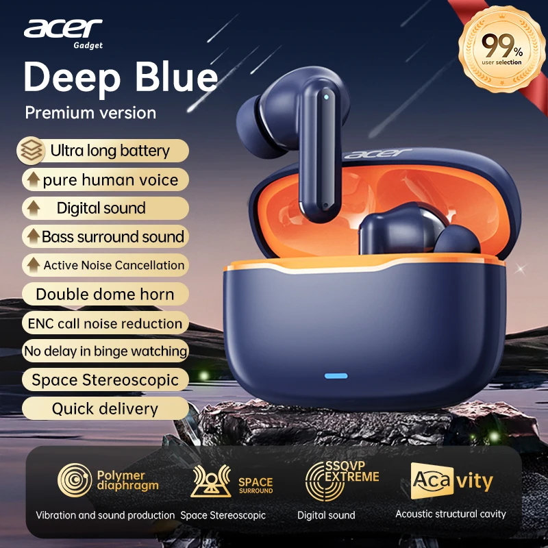 Acer In-Ear Wireless Bluetooth Headphones with Active Noise Cancellation and Dolby Surround Sound for Extended Music and Gaming Sessions