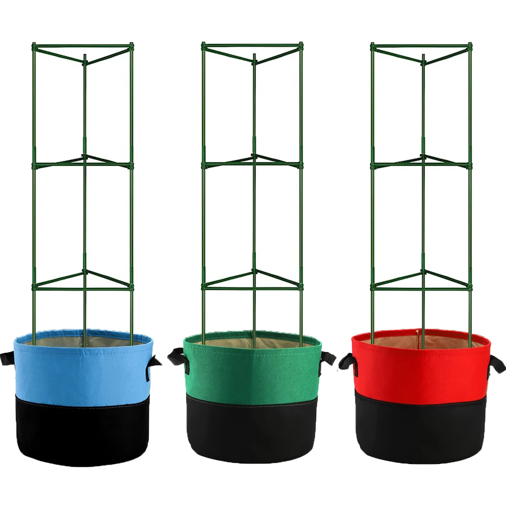 3 Packs 10 Gallon Grow Bags and Vegetable Trellis Tomato Cages Plant