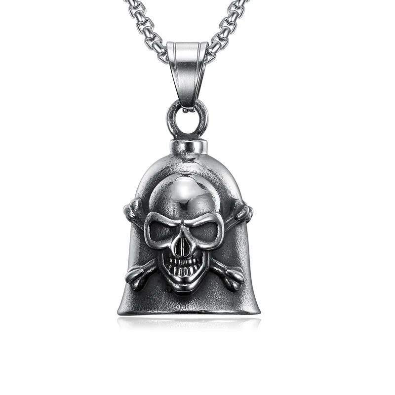 

Classic retro punk gothic skull bell pendant necklace men's temperament personality rock street party motorcycle jewelry gift