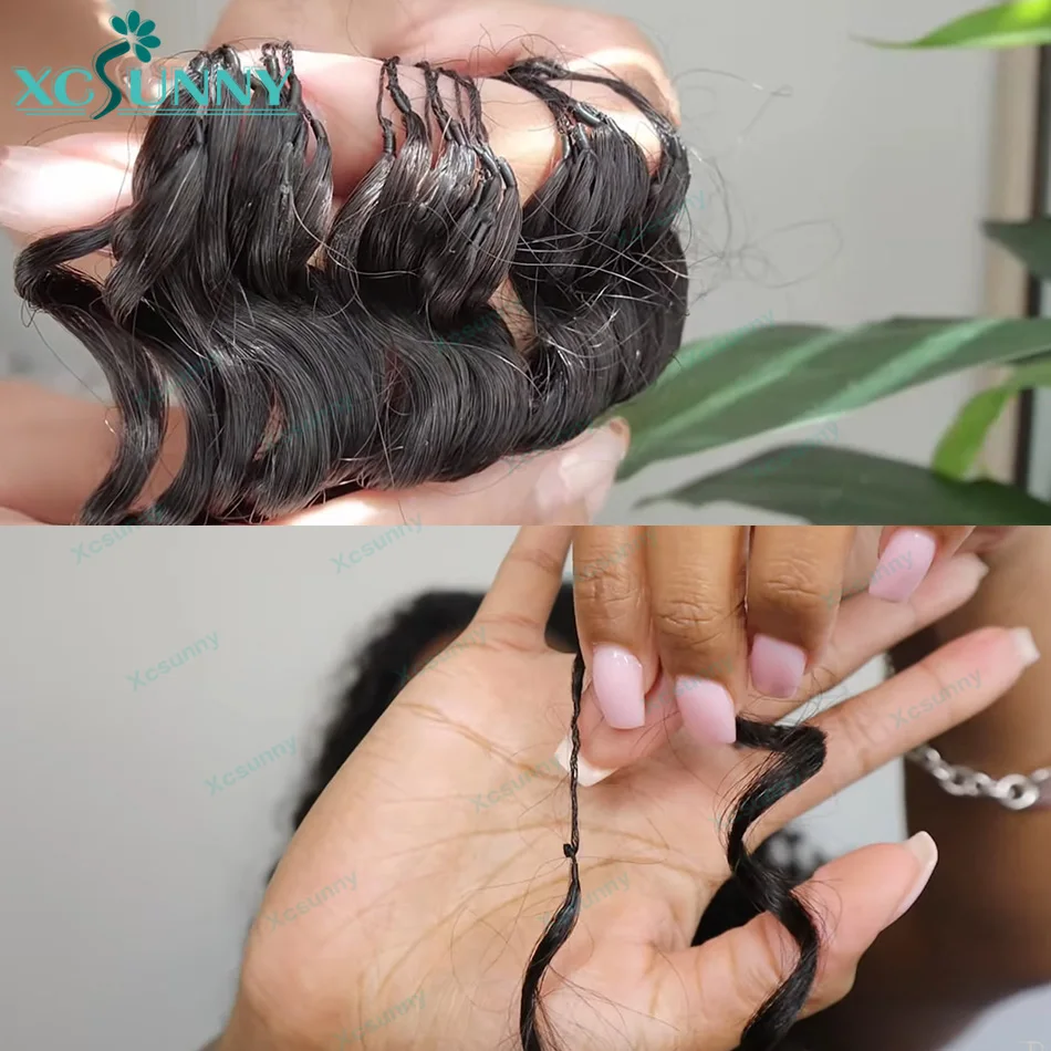 Curly Crochet Human Hair Extensions Knotless Pre Separation Feather Crochet Human Hair Water Wave Invisiable Knot With String 4