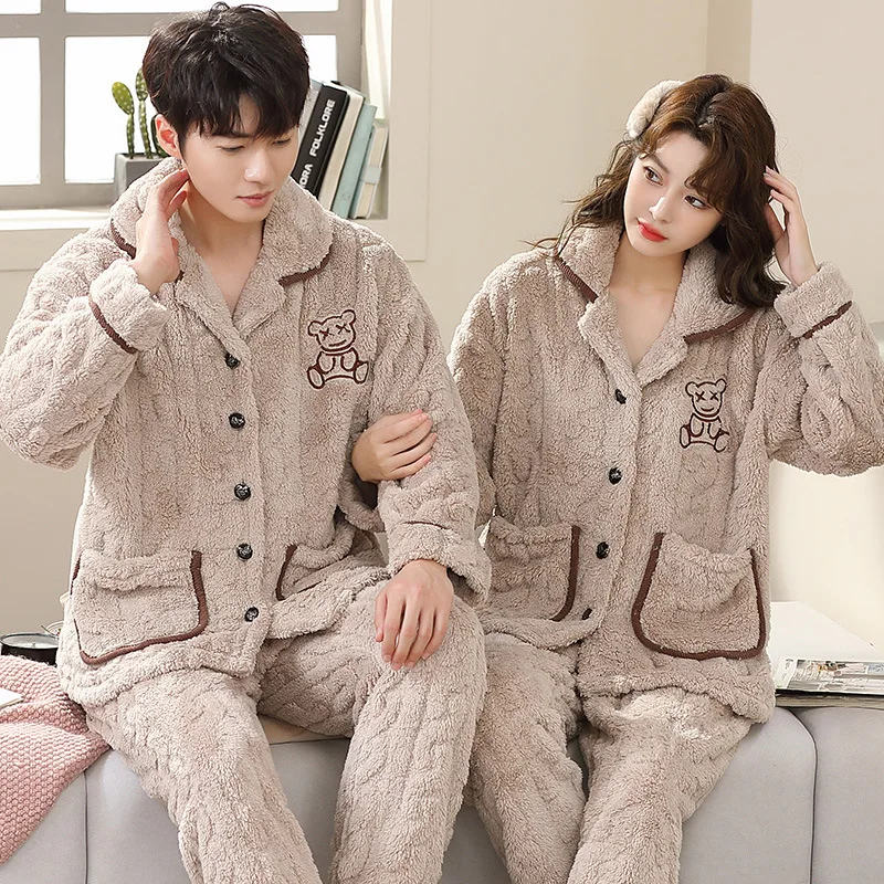 Man Pajamas Set Pajama Large Size 6Xl Man Warm Winter Lovers Nightwear Sleepwear Night Outfit Flannel Pajamas Set Thick Nightwear Long Sleeve