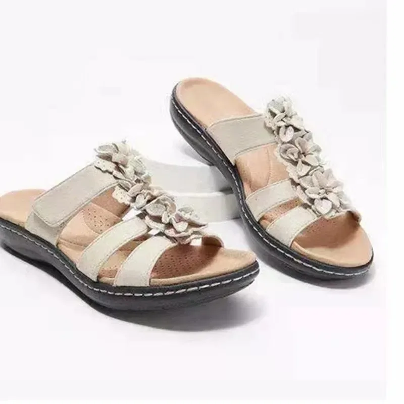 Large Size Women's Sandals Open Toe Beach Slippers Floral Fish Mouth Flower Pure Color Comfortable Outdoor Casual Shoes