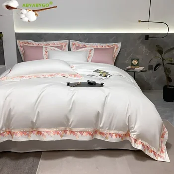 Super Luxury Supima Cotton Bedding Set 1000TC Egyptian Cotton Embroidery Smooth Duvet Cover Bed Sheet and Pillowcases King Size 1