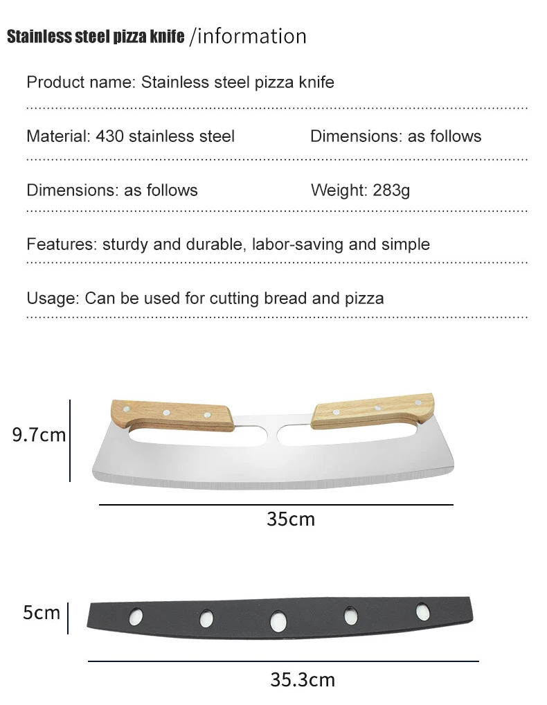Description Picture 3 of itemPizza Cutter Stainless Steel Pizza Knife Pastry Roller Cutter Home Kitchen Utensils Accessories Wooden Handles Pizza Cutter
