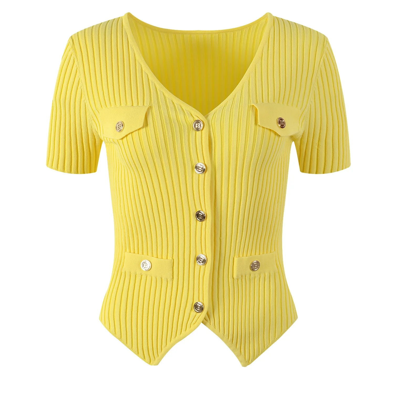 

Short Sleeve New Summer Mini Length Y2k Design Sexy V-Neck 4 Color Bodycon Street Knitted Women Quality Tops