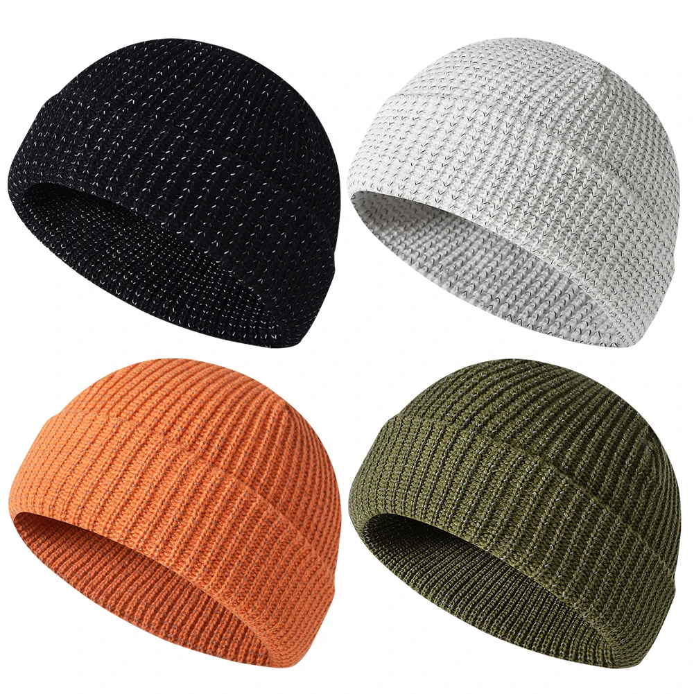 Unisex Knitted Warm Hat High Visibility Noctilucent Reflective Knit Hat Safety Knitted Beanies for Winter Night Walks