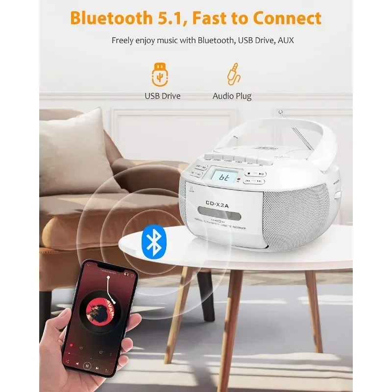 휴대용 음악 플레이어, 지지대 CD 테이프, FM/AM 라디오, USB 재생 오디오, 스피커 내장, 어디서나 가전 제품