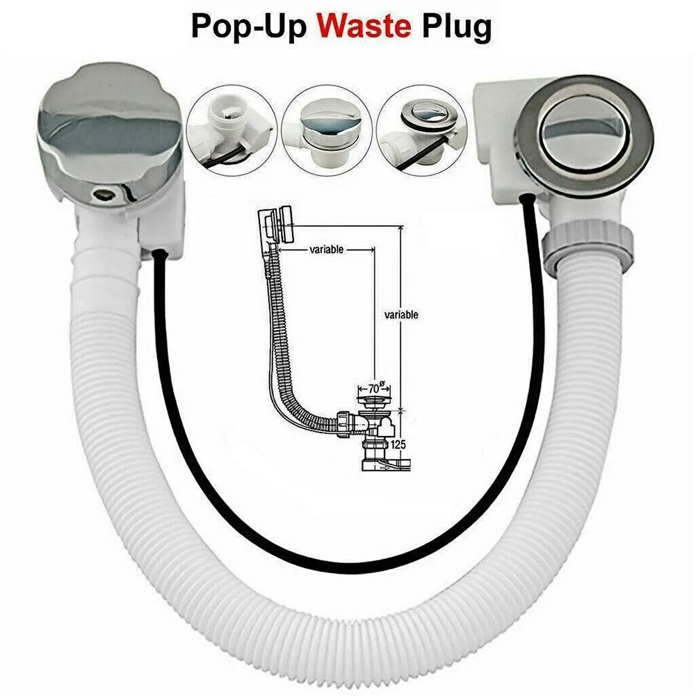 Kit New Set Bath Waste Pipe Pop-Up 55cm Long