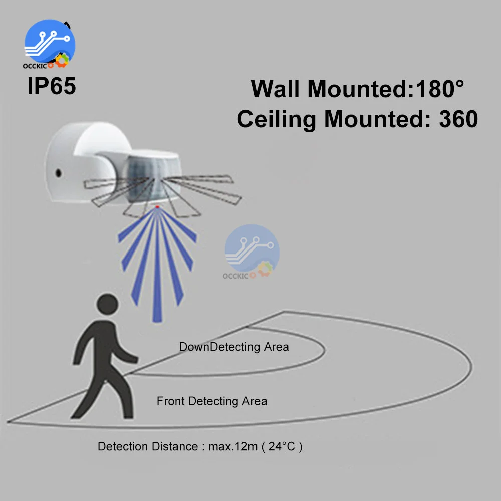 Motion Sensor AC220-240V Motion Detector Automatic 180-360 Degree Switch Light Outdoor Infrared Sensor Timer PIR