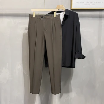 남성용 클래식 4 색 캐주얼 바지, 비즈니스 패션 바지, 편안한 스트레이트 발목 길이 바지, 그레이 블랙, 봄, 가을, 신상
