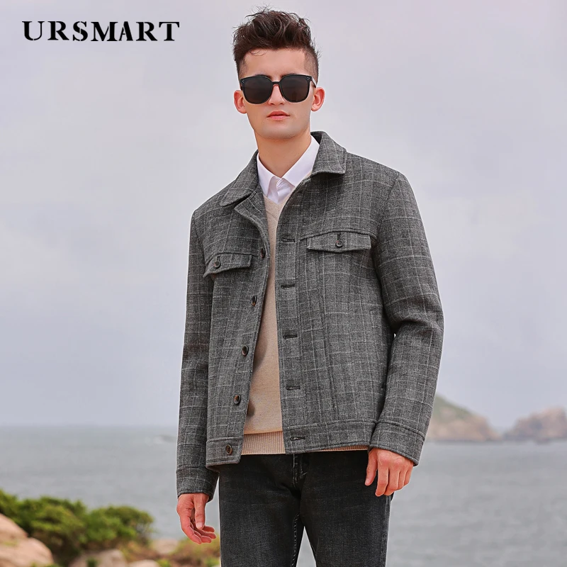 

wool tweed coat short men's English plaid pattern middle-aged and young people 2024 new men's thickened warm winter coat