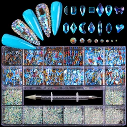Luxury Rhinestone Nail Art Jewelry Set with 2800 Glass Crystal Pieces - 3D Diamond Nail Decoration Gems (Aurora AB)