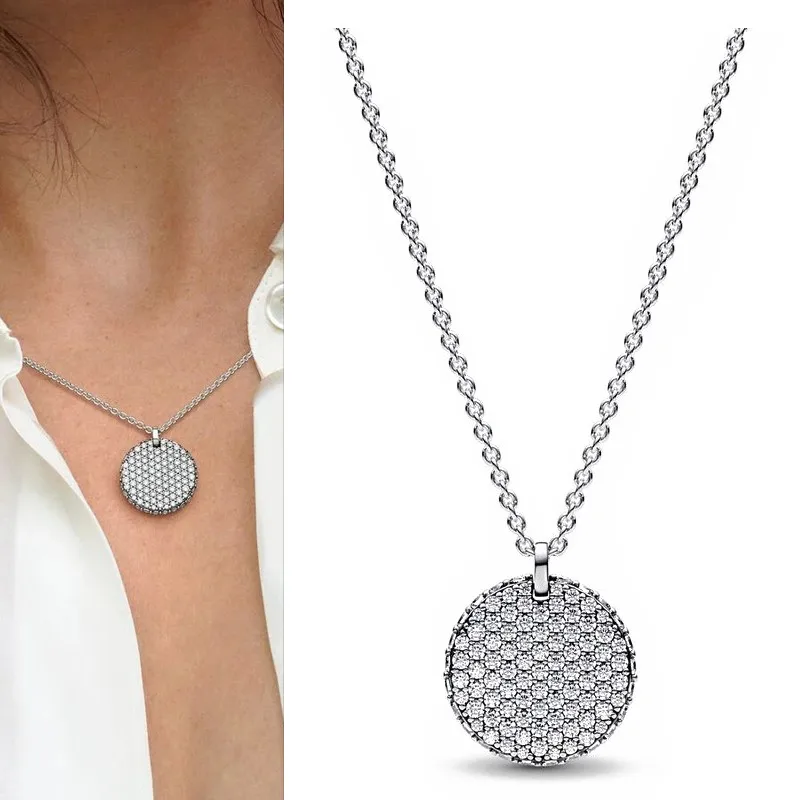 925 Silver Original Women's Popular Eternal Tritone Viola Specimen Shining Dense Set Snowflake Logo Necklace DIY Charm Jewelry