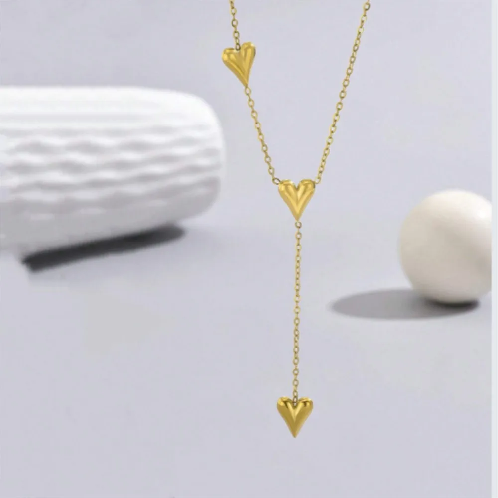 Minimalist 18k Gold Plated 3D Heart Shape Stainless Steel Necklace for Women Vintage Chain Party Jewelry Gifts