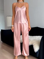 Ensemble pyjama pour femmes, col en V, couleur unie, pantalon licou, à la mode et confortable, ensemble 2 pièces 5