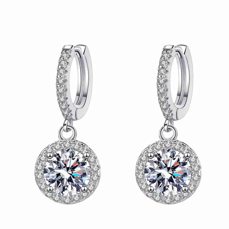

ES0003Lefei Fashion Luxury Diamond-set Classic Color D 1 Ct Moissanite Round Dangle Earrings For Women s925 Silver Party Jewelry