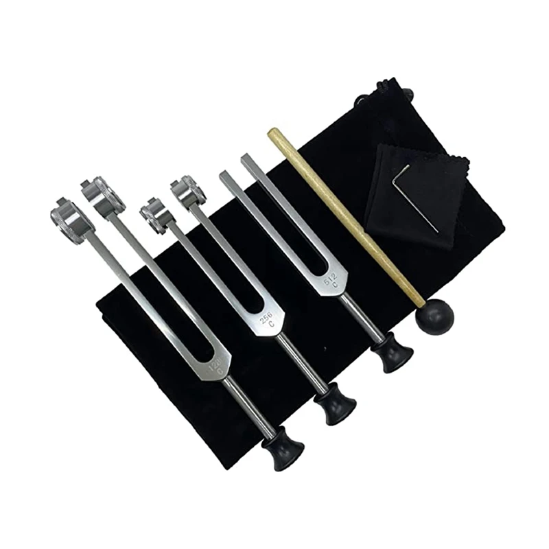 

Tuning Fork Set (128Hz, 256Hz, 512Hz) For Therapy With Silicone Hammer, Repair Tool, Cleaning Cloth And Storage Bag