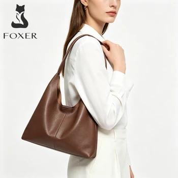 FOXER Women‘s Shoulder Bag Fashion Tote Lady Classic Split Leather+Microfiber Handbag Set Large Casual Hobo Purse Summer Gift