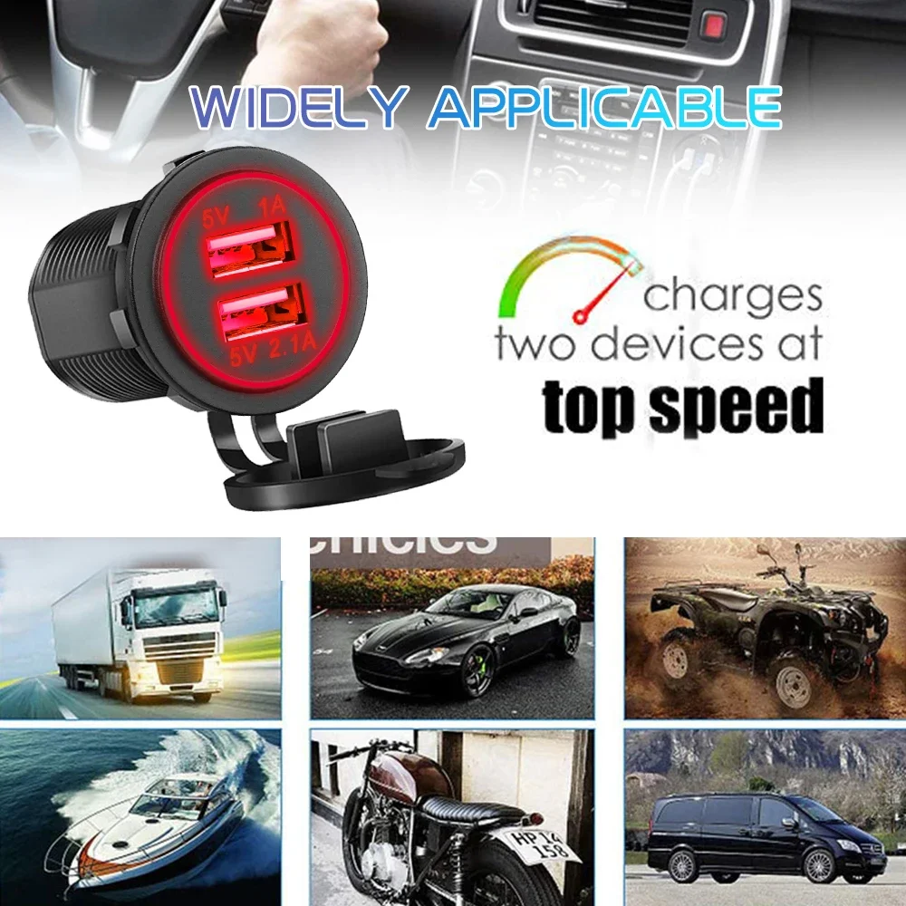 Dual USB Car Charger 5V 3.1A 12V for Vehicle Boat Truck Motorcycle