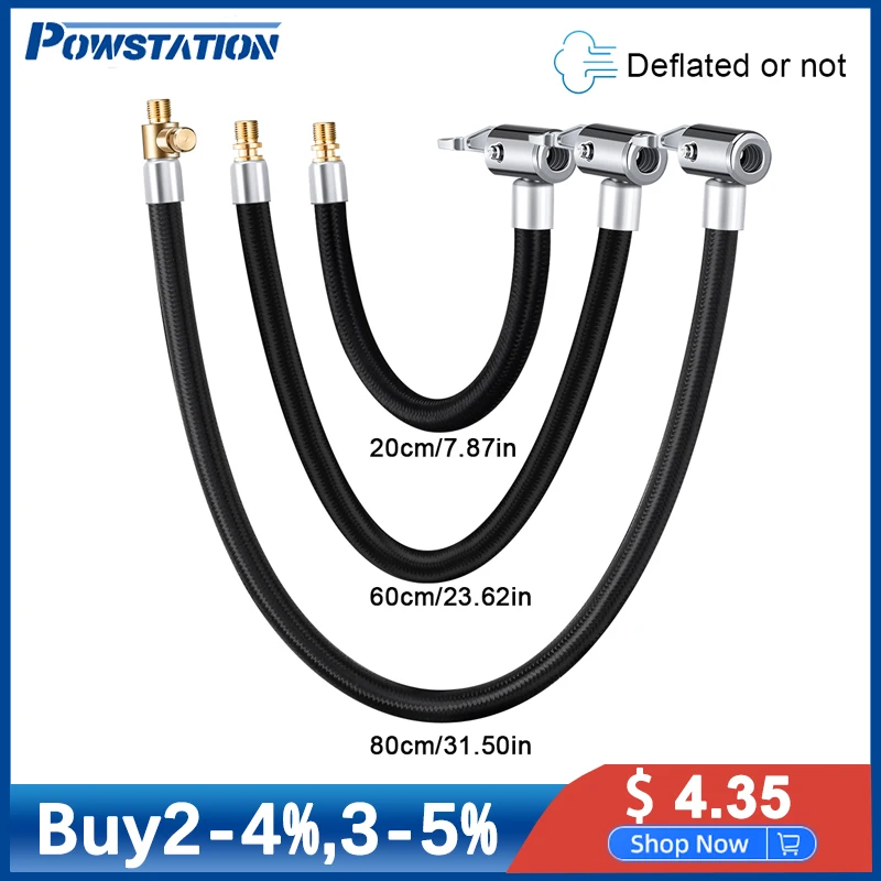 Powstation 20/60/80 cm Car Tyre Inflator Hose Deflated Tyre Hand Air