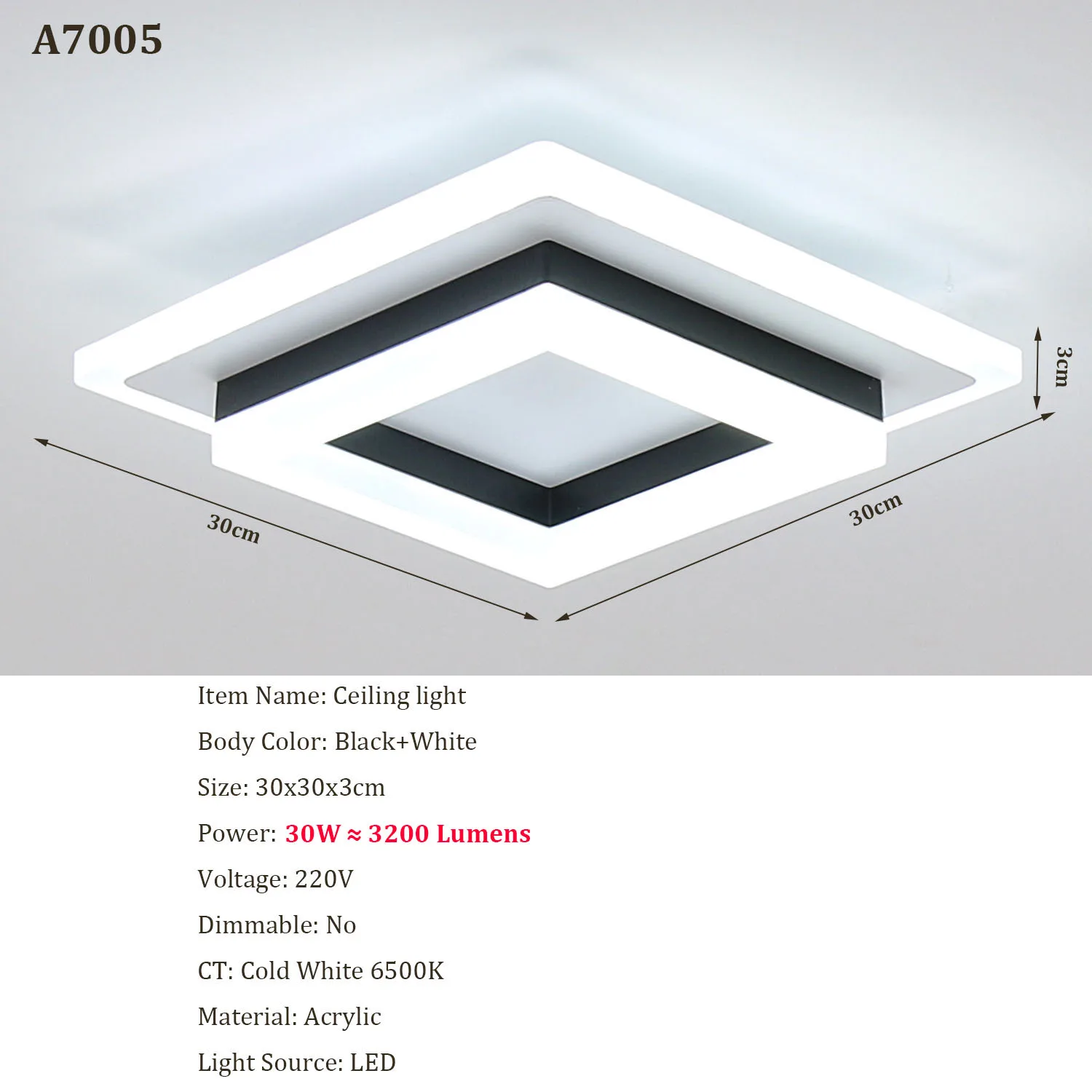 Quadratische Acryl-Deckenleuchte Moderne LED-Deckenlampe, Weiße 6500K LED-Deckenbeleuchtung für Schlafzimmer Büro Küche Wohnzimmer – Detail 1