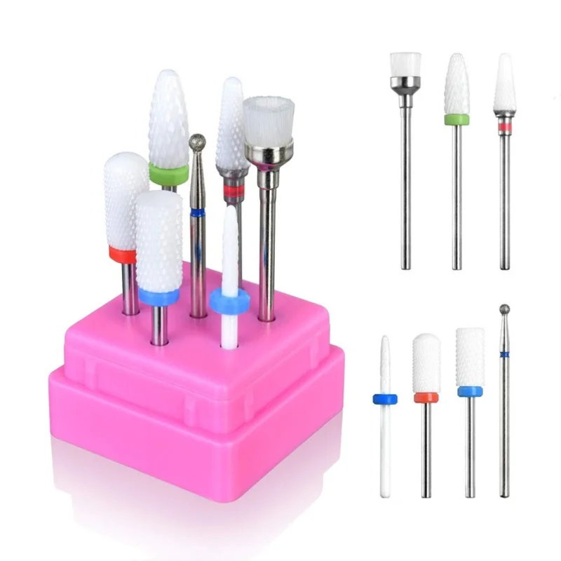 매니큐어 전문 세라믹 밀링 커터 세트, 젤 아크릴 큐티클 제거, 다이아몬드 네일 드릴 비트 도구, 7 개