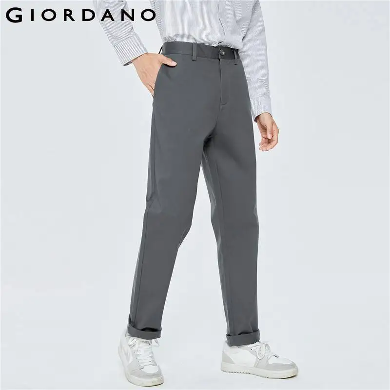 

GIORDANO Men Pants Stretchy Solid Color Mid Rise Simple Pants Multi-Pocket Quality Zip Fly Formfitting Casual Pants 18112014