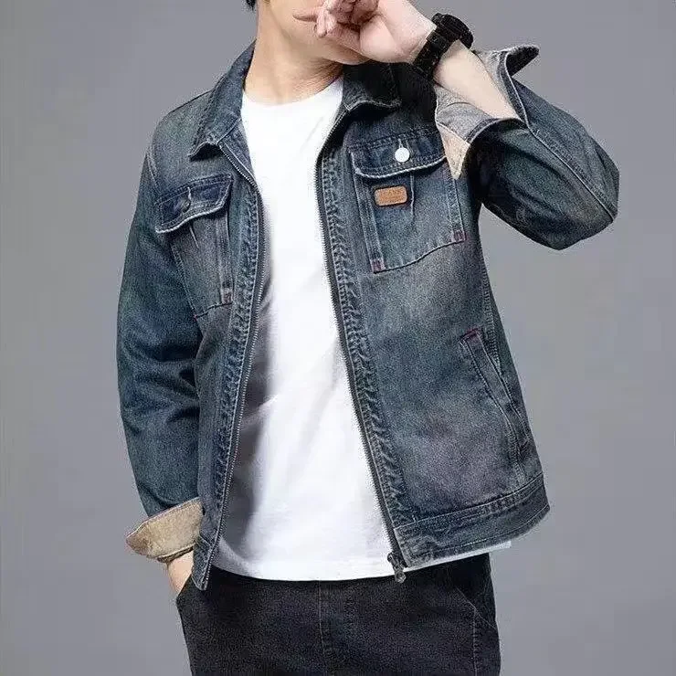 thumbnail image 1 of Abrigo vaquero con cremallera en V de alta calidad para hombre, nuevo en chaquetas vaqueras, ropa de marca de lujo elástica de diseñador para hombre, prendas de vestir de moda Joker Rock, 1 of 5
